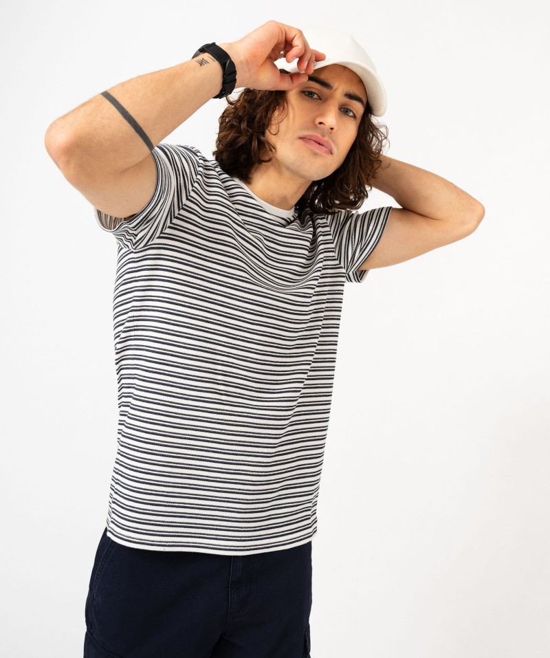 Tee-shirt à manches courtes en maille texturée à rayures homme
